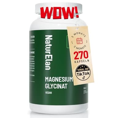 Magnesium Glycinat Hochdosiert Kapseln 270x - 300mg Magnesium pro Tagesdosis, Vegan, Premium: Chelatiertes Magnesiumbisglycinat, hochdosiert