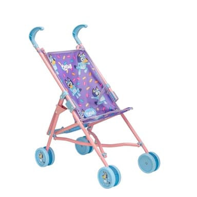 Bluey Junior Puppen Kinderwagen | Spielzeugpuppen Buggy | Baby Doll Kinderwagen | Kinder Bluey Kinderwagen Spielzeug Easy Fold Regenschirm Kinderwagen | Rollenspiel Puppen Kinderwagen | Alter 2+