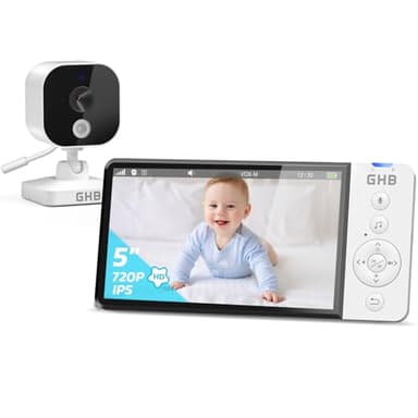 GHB Babyphone mit Kamera 5 Zoll HD 5000mAh IPS-Display VOX-Modus 4X Zoom Nachtsicht Temperaturanzeige Zwei-Wege-Audio 720P Nicht drehbar
