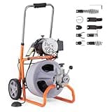 VEVOR Rohrreinigungsmaschine 75 Fuß x 3/8 Zoll, automatische Rohrreinigungsspirale auf Rädern, tragbare Rohrreinigungsmaschine mit 8 Schneidern und luftaktiviertem Fußschalter für 2 bis 4 Zoll Rohre