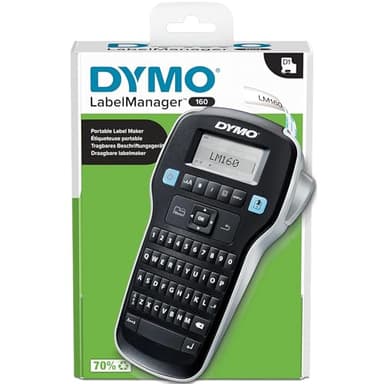 DYMO LabelManager 160 Etikettendrucker | Handetikettendrucker mit QWERTY-Tastatur | inklusive schwarz-weißem D1-Etikettenband (12 mm) | für Zuhause und Büro