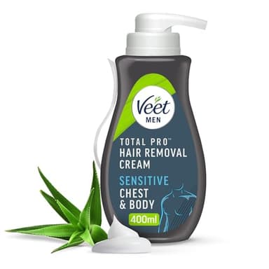 Veet Männer Haarentfernungscreme 400ml Empfindliche Haut Haarentfernungscreme für Männer Brust und Körper Haarentferner Hydratisiert Keine Schnitte Haarentfernung Glatte Haut