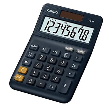 Casio Tischrechner MS-8E, 8-stellig, Währungsumrechnung, Gummifüße, Schnellkorrekturtaste, Solar-/Batteriebetrieb, silber
