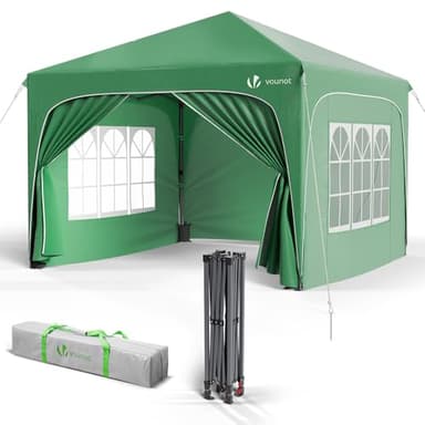 VOUNOT® Pavillon 3x3m mit 4 Seitenteilen & 4 Sandsäcke, Pop Up Faltpavillon, Wasserdicht, Faltbar Gartenzelt Partyzelt, inkl. Tasche, Grün