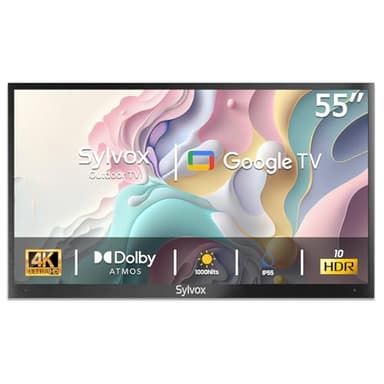 SYLVOX Outdoor TV, 55 Zoll Smart TV wasserdichte Outdoor Fernseher, 4K Fernseher für draußen, Unterstützung Google Assistant, Bildschirmspiegelung, 1000 nits Helligkeit Partial Sun (Deck Pro 2.0)
