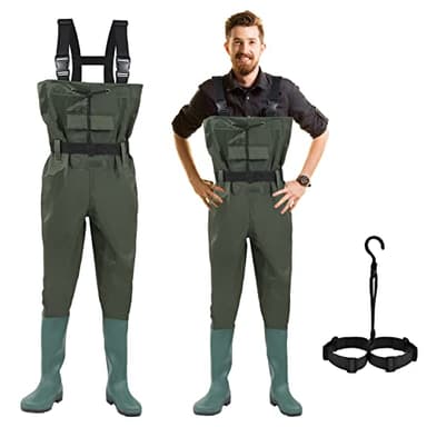 Gimisgu Wathose 70 Denier Nylon, PVC Angelhose, wasserdichte Fischteichhose mit Gummistiefeln, Bund, Taschen, und EIN kostenloser Haken, geeignet für Angeln, Jagd, Autowäsche, Bauernhof(EU 45)