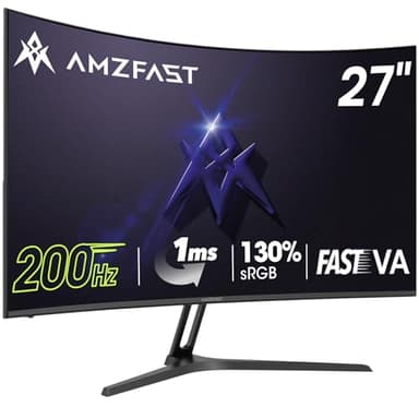 Amzfast 27 Zoll Curved Gaming Monitor - 200Hz, 1920x1080 FHD, 1500R VA Panel, 1ms GtG, sRGB 130%, DCI-P3 95%, HDR, Adapive Sync, Blaulichtfilter, VESA 100*100, HDMI1.4&DP1.2 mit HDMI Kabel - AMZG27C1