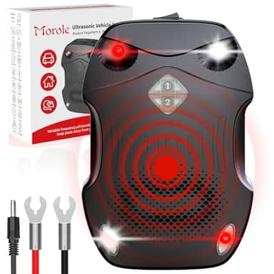 Morole Marderschreck Auto 80㎡| 3-IN-1 Stromversorgung 12V-Autobatterie & AA-Batteriebetrieben & USB | mit Ultraschall & Blitzlicht | Marderabwehr Auto, Haus, Dachboden, Garten