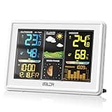 BALDR Wetterstation Funk mit Außensensor, Digital Farbdisplay DCF-Funkuhr Innen und Außen Thermometer Hygrometer, Funkwetterstation mit Wettervorhersage, Barometer und Mondphase, Netzteil