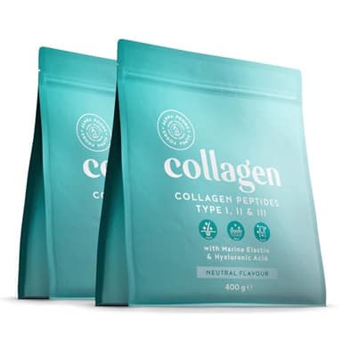 Collagen Pulver [2x 400g] | Premium Kollagen Hydrolysat | Peptide Typ 1, 2 & 3 | Hochdosiert Kollagenpulver mit Hyaluronsäure und Elastin | Geschmacksneutral | in Deutschland hergestellt | Alpha Foods