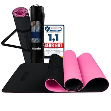LA MENTE ES MARAVILLOSA - Gymnastikmatte, Rutschfest Yogamatte inkl. Tragegurt + Tasche + Übungs-E-Book, Gepolstert, Hautfreundliches TPE für Fitness/Pilates/Workout 183x61 cm (Mandala, Schwarz/Rosa)