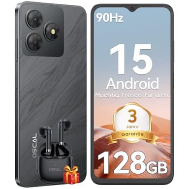 OSCAL Flat 2 6.56'' HD+ 90Hz Smartphone Ohne Vertrag, Android 15 Smartphones, 12GB+128GB/2TB TF Handy Ohne Vertrag, 13MP+8MP, 5000mAh, Dual SIM/OTG/GPS/Fingerabdruck/Gemini AI/2 Jahre Garantie