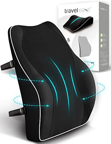 Travel Ease Ergonomisches RückenKissen aus Memory Foam, Lendenkissen für Bürostuhl, Schreibtischstuhl, mit Antistatischem, hautfreundlichem Bezug und für eine Bequeme Sitzhaltung (Schwarz)