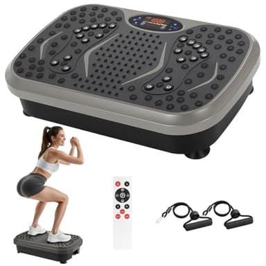 TLGREEN Vibrationsplatte 99 Stufen 5 Trainingsprogramme, Kompaktes Design, Leiser Motor, Trainingsbänder, rutschfest, Fitness Vibrationsboard für Zuhause, Fettverbrennung & Muskelaufbau, Grey