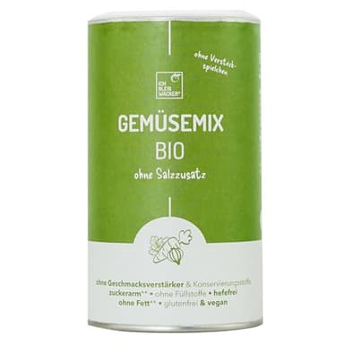 Wacker Gemüsemix ohne Kochsalzzusatz Bio, 250g. Die Gemüsebrühe ohne Salz. 100% Gemüse & Kräuter. Glutenfrei, laktosefrei & vegan. Ohne Salz, Zucker, Hefe & Geschmacksverstärker.