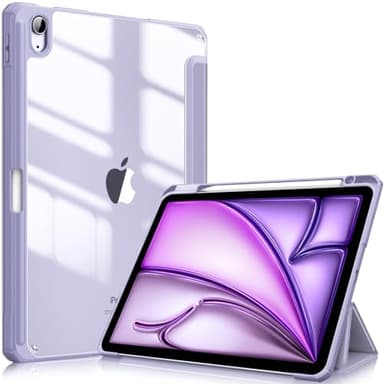 Fintie Hybrid Hülle für iPad Air 11 Zoll M3 2025/ M2 2024, iPad Air 5/4 Gen (2022/2020) 10,9 Zoll mit Stifthalter - Stoßfeste Schutzhülle mit transparenter Hartschale auf der Rückseite, Pastellviolett