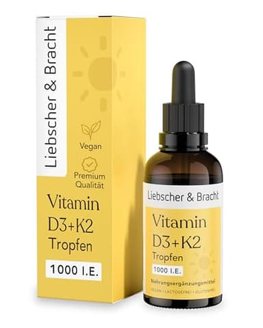 Liebscher & Bracht Vitamin D3 K2 Tropfen (50ml) – 1000 I.E. pro Tropfen – Hohe Bioverfügbarkeit mit K2VITAL® MK-7 – Vegan, Made in Germany – Für Knochen, Muskeln & Immunsystem