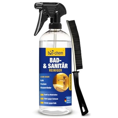 bio-chem Bad- & Sanitärreiniger mit Fugenbürste – 750 ml – Kalkentferner & Badreiniger Spray für Dusche, WC, Fliesen, Waschbecken – inkl. Reinigungsbürste für Fugen & Rillen