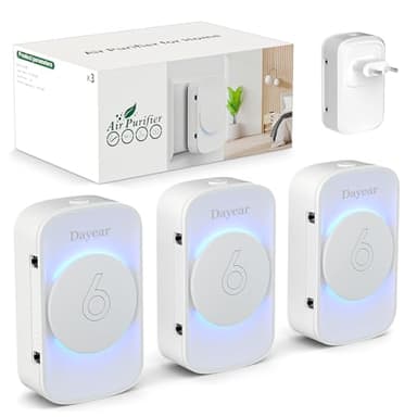 Luftreiniger, Air Purifier IonizerGenerator, Dayear Plug in Negativ Ionen Luftreiniger für Büro, Zimmer, Badezimmer, Rauch, Haustiere, Geruch,Geruch säubern/3 Led Licht Modi/3Pcs