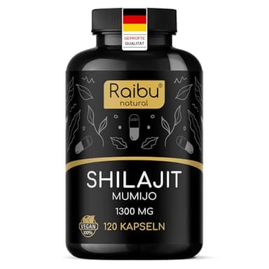 Shilajit Original Himalaya (Mumijo) - 1300 mg pro Tagesdosis: nur 2 Kapseln täglich - Original Shilajit aus dem Himalaya - 120 Kapseln- laborgeprüft, vegan, Ohne Zusätze - Raibu
