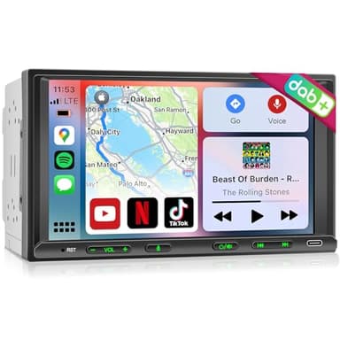 Android Autoradio DAB Plus Doppel Din Radio Wireless CarPlay & Android Auto Navi 7 Zoll Bildschirm, 2 Din Car Play Touch Display mit Bluetooth, AM/FM/RDS, DAB+, GPS Navigation