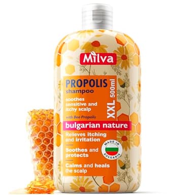 Milva Shampoo für juckende Kopfhaut mit Propolis - 500 ml natürliche Anti Schuppen Shampoo trockene Kopfhautbehandlung mit Honigbiene, beruhigende Formel