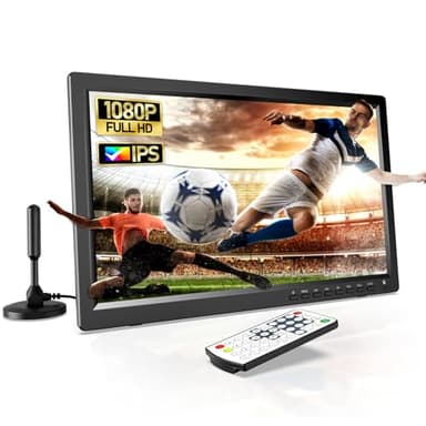 DESOBRY Camping TV 15,6 Zoll Tragbarer Fernseher mit 3000mAh Akku, DVB-T2 HD Tuner, Full HD 1080P, HDMI/USB/AV Eingang - Outdoor TV für Wohnmobil, Garten,
