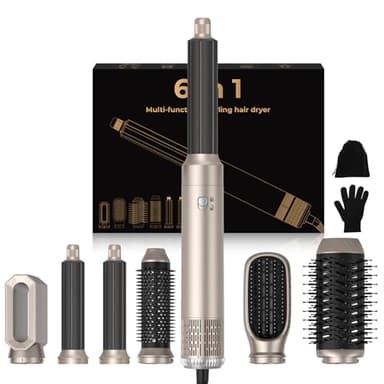 Hair Styler 6 In 1 Haarstyler Airstyler Mit Rundbürstenföhn Haarstyler Warmluftbürste rundbürstenföhn Airflow Lockenstab Automatisch, Volumen Föhnbürste,Für Glätten, Trocknen, Volumen, Locken
