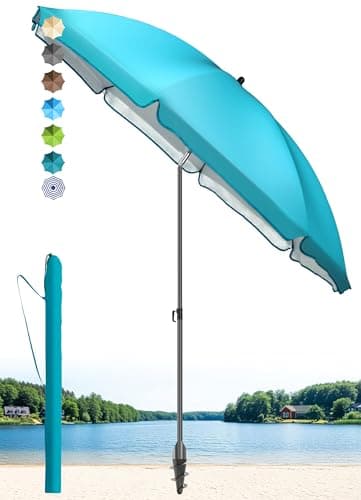 4smile Sonnenschirm Strand SunnyJoy, Türkis - UPF 50+ Strandschirm Ø 180 cm, sicherer Sonnenschutz Strand, Strandschirm windfest stabil - Sonnenschirm mit Schutzhülle
