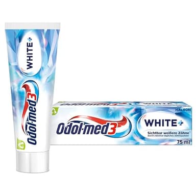 Odol-med3 White+ Zahnpasta, klinisch getestete Fluorid-Zahncreme, reinigt und entfernt Verfärbungen, für sichtbar weißere Zähne**, 75ml