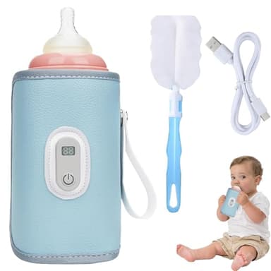Tragbarer USB Babyflaschenwärmer, Flaschenwärmer Baby mit LCD-Display, Temperatur Tragbarer Flaschenwärmer, USB-Ladung Flaschenwarmhalter, Flaschenwärmer Unterwegs für Alle Flaschen Geeignet (E)