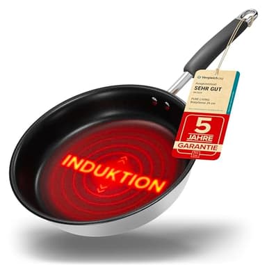 Bratpfanne 24 cm Induktion mit TEST SEHR GUT und 5 JAHREN GARANTIE - Antihaft Beschichtete Pfanne 24 cm Induktion - Induktionspfanne Spülmaschinen- und Ofenfest - Pfanne Induktion 24cm - Pfannen