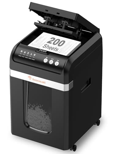 Bonsaii Aktenvernichter mit automatischem 200-Blatt-Einzug, 60 Min Dauerbetrieb, DIN P-4 Mikroschnitt, 31L herausziehbarer Behälter, leise (58 dB) & energiesparend – ideal fürs Büro, C283