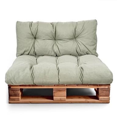 Best Wool Palettenkissen Set – Sitzkissen für Europaletten – Palettenpolster, Gefüllt mit Granuliertem Poulirette-Schaum – Inkl. Sitzkissen 120x80 +Rückenlehne 120x40