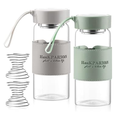 PORFOYO Shakr Gas,2 Stück 480 ML Protein Shakr Gas Mit 2 Edelstahl Mischkugel,Shaker Becher Aus Glas,Glas-Shaker-Flasche Für Fitness & Proteinshakes,Auslaufsicherer(Grün+Grau)