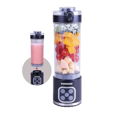 POYOCOM Mini-Standmixer und Smoothie-Maker, 750 ml abnehmbarer Behälter, 700W tragbarer Mixer, für Smoothies, Ice Crush, auslaufsicherer Deckel und Trinkschnabel, wiederaufladbar über USB-C, Schwarz