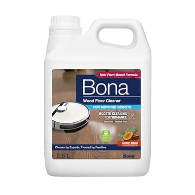Bona Reinigungsmittel Wischroboter Saugroboter 2,5 L Holzbodenreiniger Konzentrat mit Zedernholz-Duft Parkettreiniger pflanzliche Basis, Nass und Trockensauger