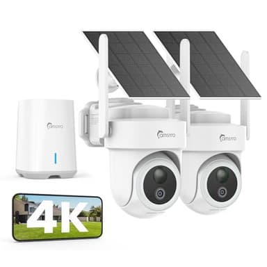 CAMSTRO 4K Überwachungskamera Aussen Set, 360° Panorama Kabellose Kamera, 2 Cam-Kit & 64GB Lokal Speicher HomeBase, 8MP kabellose mit Intelligente Erkennung, Farb-Nachtsicht, Ohne ABO-Gebühren, IP66