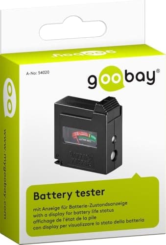 Goobay 54020 Batterietester für alle Batterien & Akkus Batterietester für AAA, AA, C, 9V, D, N & 1,5V Knopfzelle Batterieprüfgerät mit Display Schwarz