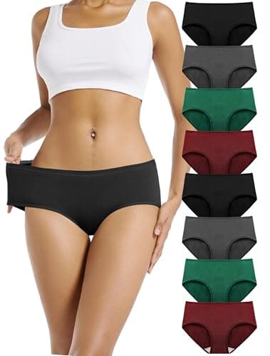TIICHOO Unterhosen Damen Baumwolle Weich Bequeme Hipster Slips Unterwäsche Frauen 8er Pack(L, 2Schwarz/2Grau/2Burgund/2Grün)