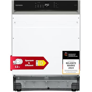 Telefunken Geschirrspüler 60 cm teilintegrierbar, Einbau Spülmaschine, 12 Maßgedecke, 6 Programme, AquaStop, Startzeitvorwahl, Auto-Door, leise 45 dB, Eco, höhenverstellbar, Besteckkorb, GET6012DI