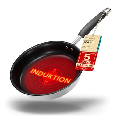 Bratpfanne 20 cm Induktion mit TEST SEHR GUT und 5 JAHREN GARANTIE - Antihaft Beschichtete Pfanne 20 cm Induktion - Induktionspfanne Spülmaschinen- und Ofenfest - Pfanne Induktion 20cm - Pfannen