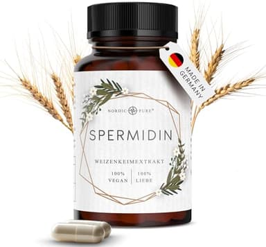 Spermidin Kapseln hochdosiert | 5mg pro Kapsel | Natürliches Weizenkeimextrakt mit hohem Spermidingehalt | 90 vegane Spermidine Kapseln | Neue Formel