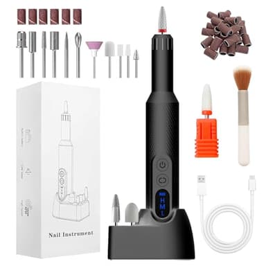 CNMTCCO Kabelloser Nagelfräser – Elektrische Nagelfeile, 12 in 1 Fräser-Set für Gel- & Acrylnägel, Leistungsstark für den Heimgebrauch, Geräuscharm mit Drehzahlregelung, für Maniküre & Pediküre
