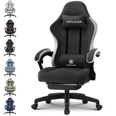 GTPLAYER Gaming Stuhl Ergonomischer Gaming Sessel Schreibtischstuhl mit Stoffoberfläche, Federsitzkissen, Verbindungsarmlehnen und Fußstütze hellschwarz