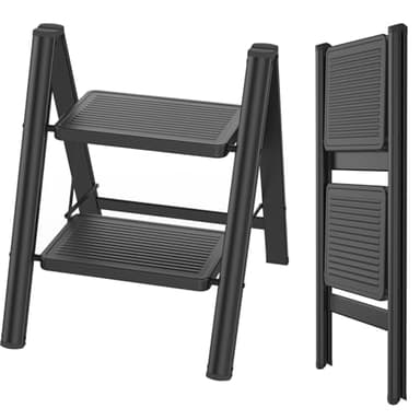 Abhpjuy Trittleiter Leiter 2 Stufen klappbar, Tragbare Klappleiter 250kg Kapazität mit rutschfestem breitem Pedal, Klapptritt für Haushalt, Küche, Büro, Garage
