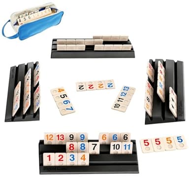 KINDLUME Rummy Reisespiel Mit Zahlen, Rummy Reisespiel, Rommé Cup, 114 Abs Steine & 4 Halter, Tragbares Brettspiel Strategie für 2-4 Spieler, Erwachsene Und Familie (Schwarz