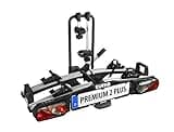 EUFAB 11523 Fahrradträger PREMIUM 2 Plus, E-Bike geeignet, für große Heckklappen, komplett vormontiert, Diebstahlschutz, 2 Fahrräder, Anhängekupplung, Schwarz/Grau, (BxHxT) ca. 115x67x61 cm