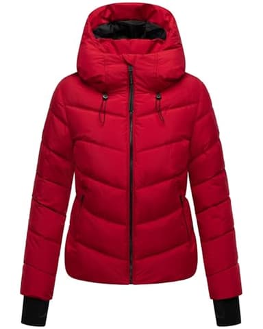 MARIKOO Damen Winterjacke warme Steppjacke mit verstellbarer Kapuze Yukanii XVI Deep Red Gr. M