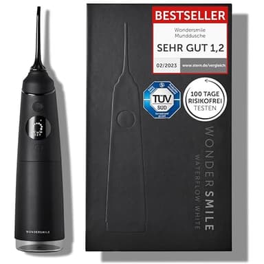 Wondersmile Munddusche PRO - Testsieger 2024 - TÜV SÜD-geprüft - 100 Tage risikofrei testen - SmoothFlow-Technologie für optimale Zahn- & Zahnfleischpflege - 5 Modi - PowerAkku 30 Tagen Laufzeit